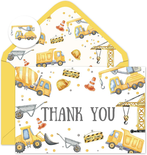 FYSUIMU 50Pcs Construction Thank You Cards Greeting Cards with Envelopes Stickers Yellow