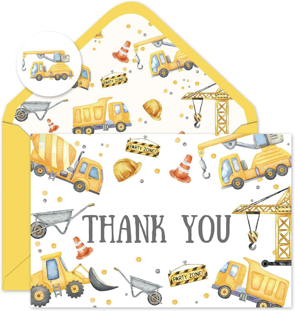 FYSUIMU 50Pcs Construction Thank You Cards Greeting Cards with Envelopes Stickers Yellow