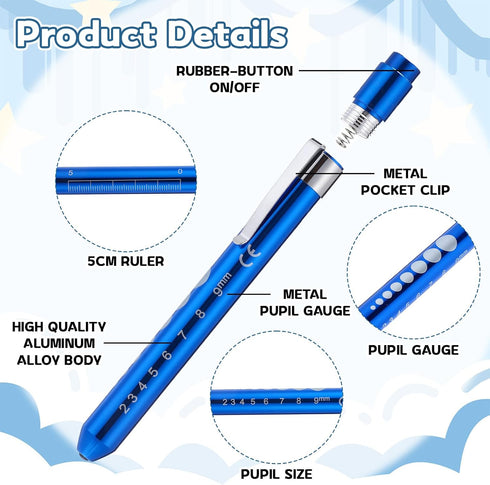 24 Pack 8 Lewtemi Penlight for Nurse Bulk LED Reusable Diagnostic Pen Light with Pupil Gauge Pocket Clip for Employee