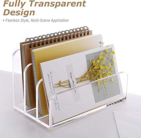 SANRUI Acrylic File Mail Desktop Organizer - 3 Compartments Clear Desk Letter Sorter for Office Documents