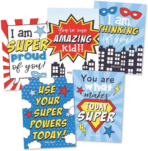Lunch Box Notes for Kids – 25 Motivational Cards for Boys, Superhero Lunch Box Notes with Positive Affirmations