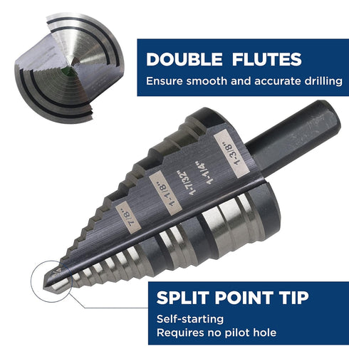 1/4 to 1-3/8 Inches HSS Step Drill Bit for Metal, Plastic, Wood, Aluminum, Heavy Duty Unibit