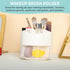 Desk Pen Pencil Holder with Drawer, 4 Slots 360-Degree Rotating Organizer, White Storage Caddy for Office School Home