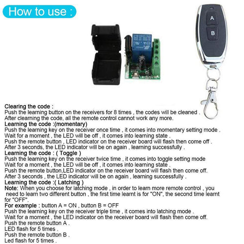 12V 1CH 433Mhz Light,Solonoid(2 QIACHIP DC RF Wireless Relay Remote Control Momentary Toggle Delay Switch Transmitter
