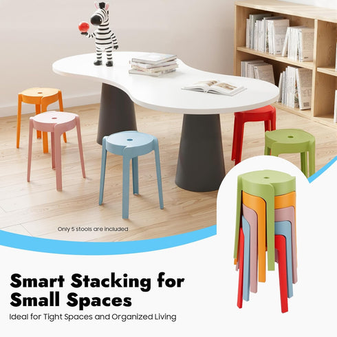 HinLIaDa 5 Pack 18" Plastic Stackable Stools, Plastic Round Stools, Colorful Nesting Stools, Portable Multipurpose