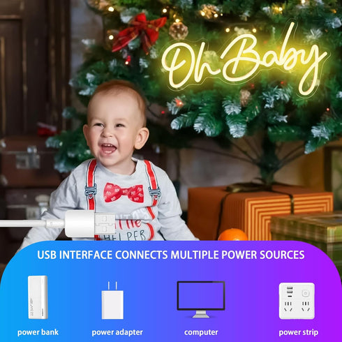 Dimmable (16.9"*8.2") Oh Baby Neon Sign for Backdrop, Baby Shower LED Neon Lights for Wall Decor Light Up Sign