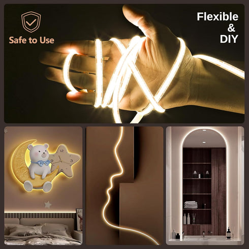 Wefomey 16.5ft Dimmable 2700K-6500K 3100LEDs 24V COB LED Strip Light White, High Density Flexible LED Tape Light