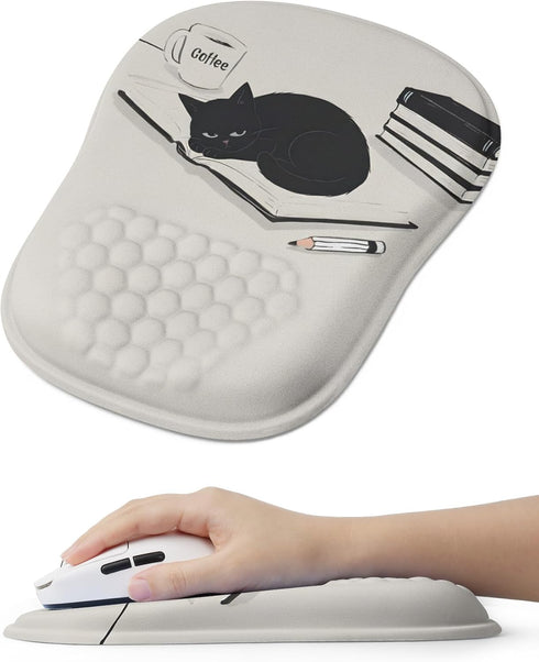 ORIENWEEDA Ergonomic Mouse Pad with Cute Black Cat Design, for Carpal Tunnel Pain