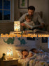 Boys,3 Dimmable Kids Table Lamp for Bedroom,Dinosaur Room Decor for Level Wood Nightstand Desk Base Flaxen Fabric Shade