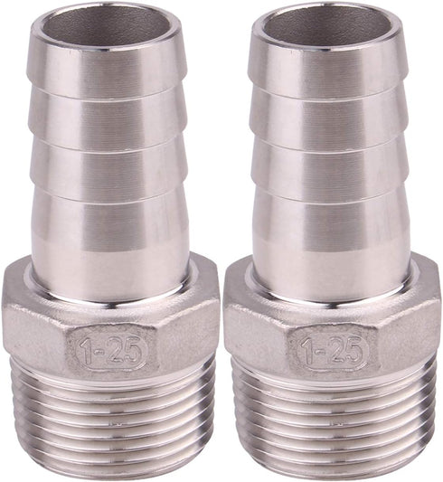 DERNORD Stainless Steel Hose Barb x NPT Male Fitting, 1", Pack of 2