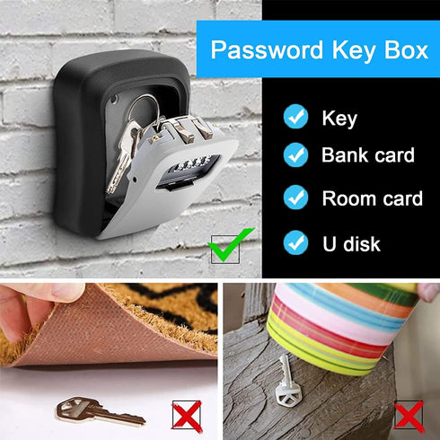 Key Lock Box, Resettable 4 Digit Combination Spare Key Safe, Weatherproof Key Storage Lock Box for Home, Office