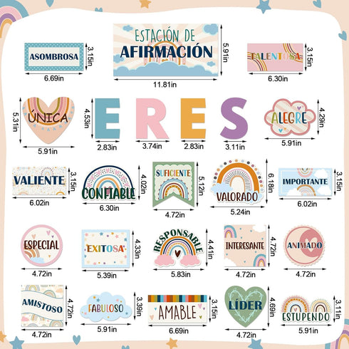 Boho Affirmation Station Spanish Bulletin Board Set Rainbow Bulletin Board for Classroom Decor Motivational Positive Spanish Classroom Decorations for Teachers Back to School by Fuyoooo