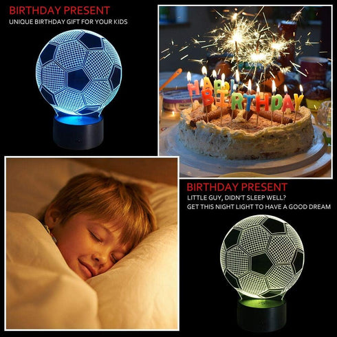 Wiscky 3D 7 Soccer Night Lights for Kids Illusion Football Lights Lamp LED Colors Changing Touch Table Desk Lamps