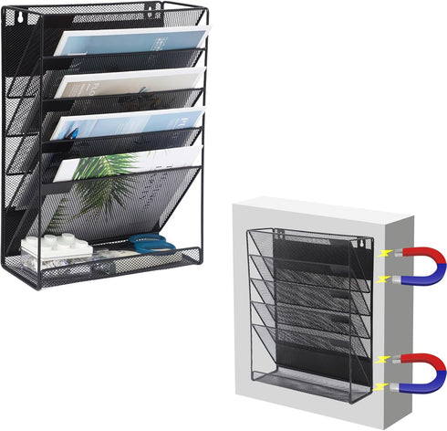 EASEPRES Magnetic File Organizer, 5-Tier Black Hanging File Organizer for Office Home Vertical Holder Rack
