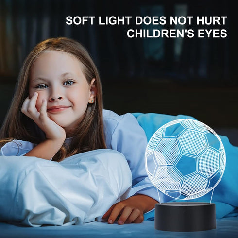 FEBDEY 3D Dimmer 7 Soccer Night Light for Kids, Illusion Night Lamp, USB LED Table Lamp Smart Touch Lights Color