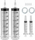 2 Pack 350ml Plastic Syringe, Large Sterile Catheter Tip with Tip Cap Adapter, Soft Tube for Scientific Labs, Pet