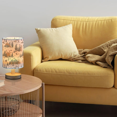 Fustylead Bear Elk Mountain Outdoor Themed Table Lamp for Bedroom USB Port Lamps Small Accent Table Lamp Nightstand
