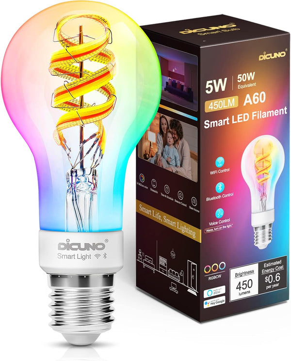 DiCUNO Smart Edison Bulb A19, Color Changing WiFi Smart Light Bulb, Vinatge