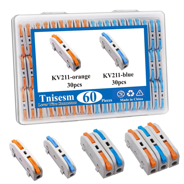 Tnisesm 60PCS Lever Wire Connectors AWG28-12, Quick Connect Electrical Splicing Kit for