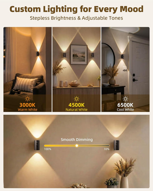 4000mAh 3 12 1 Pack) EZVALO Motion Sensor Wall Sconce with Remote, Rechargeable Battery Operated Wall Light, CCT & RGB