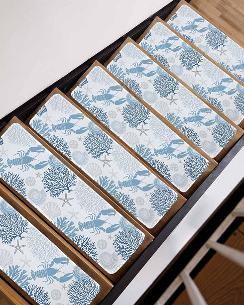 BOHOOSKYLAR 4 8"x30" Blue Lobster Stair Treads Ocean Starfish Navy Coral Shell Marine Life Indoor Non Slip Peel
