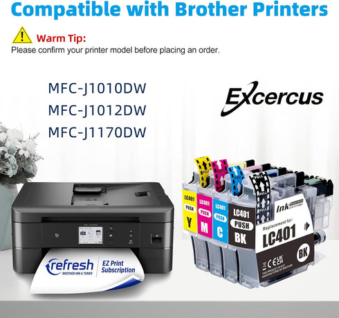 LC401 Compatible Ink Cartridge Replacement for Brother LC401 for MFC-J1010DW MFC-J1012DW (4-Pack, Black, Cyan, Magenta,