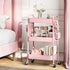TOOLF Rolling Carts with Wheels, 3 Tier Metal Storage Organizer for Bathroom Kitchen, Pink Utility Cart