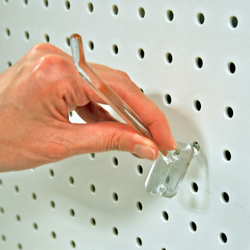 Azar Displays 800004-C Pack of 50 Clear Pegboard Hooks (Also Available in Black & White) - 4” Pegboard Hook Set (2” & 6” Pegboard J Hooks Also Available) - Polycarbonate Plastic Hooks for Retail by Azar Displays