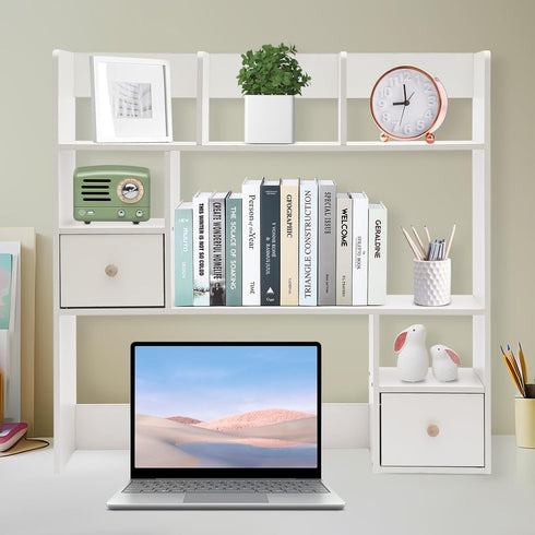 Generic 6 2 Countertop Desktop Bookshelf, Desktop Hutch with Shelves & Drawers, Storage Hutch for Computer Desk, Desk