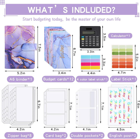 GMBYLBY Set Budget Binder Leather Budget Planner with Cash Envelopes Budget Sheets Label Stickers for Money Saving