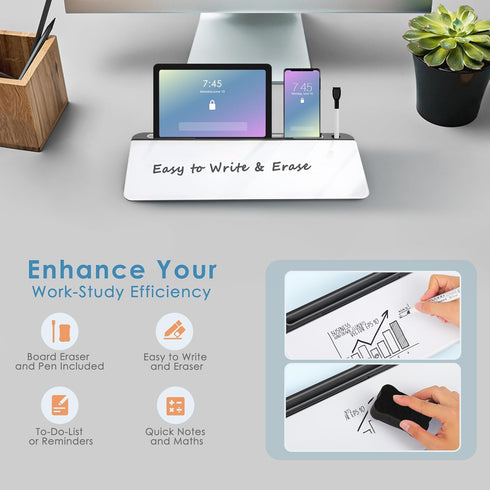 ORIENTOOLS Desktop Whiteboard with Glass Surface, 16'' x 7'' Desk Whiteboard, Desk Dry Erase Board with Storage, Computer Pad & Keyboard Stand, Desk accessories for Office, Home, School by ORIENTOOLS