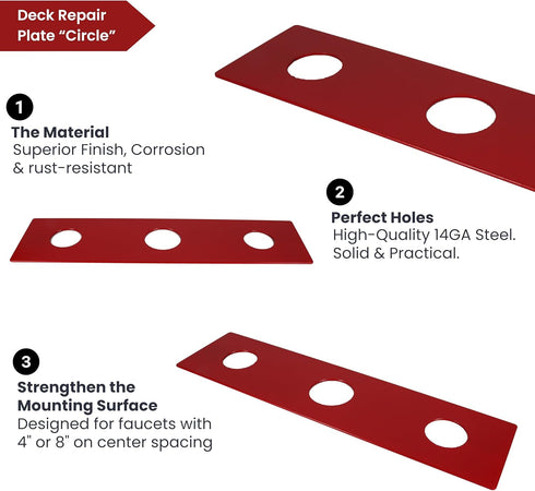 3 Hole Escutcheon Deck Repair Plate for Kitchen or Bathroom Faucets - Universal Fit, 12 Inches, 14GA Steel Sink Cover