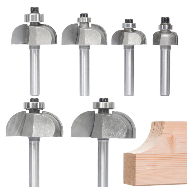 6pcs Cove Router Bit Set,1/4" Shank,Radius 1/8",3/16",5/16",3/8",7/16", and 1/2",Cove Edging Cutter for