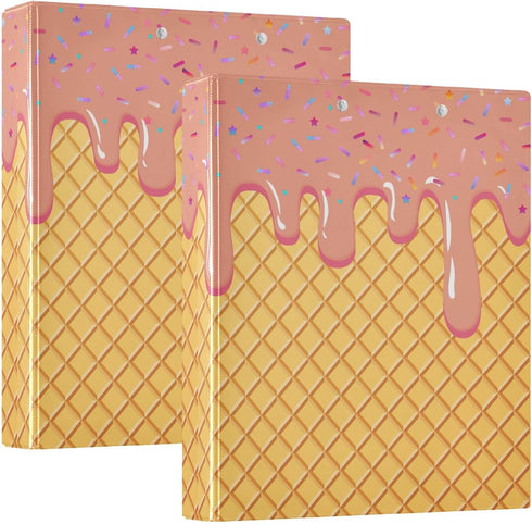 Aslsiy 3 1.5 Inch Kids Ring Binder Dark Salmon Ice Cream Girls Round Clipboard Binder Decorative Harcover Binders