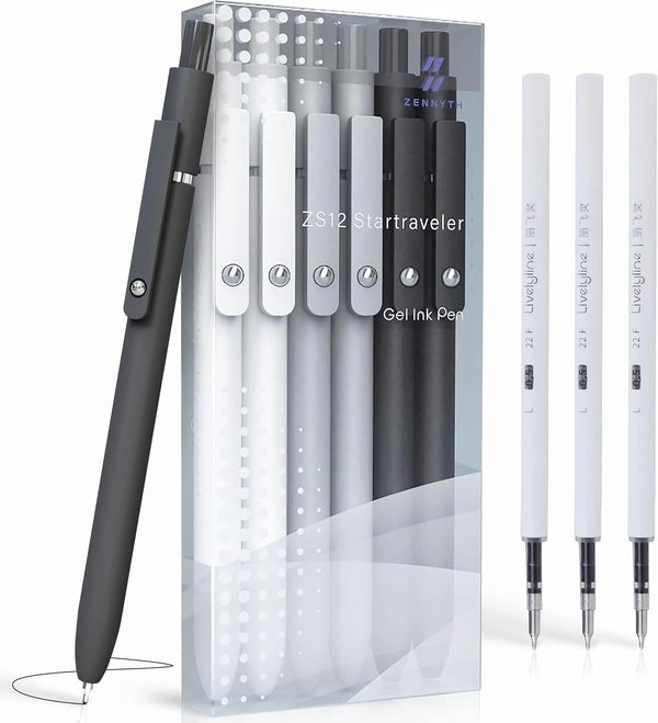 KALARA High-End Aesthetic Gel Ink Pens (6 Pens + 3 Refills), 0.5mm Fine Point for Smooth Writing, Stylish Office