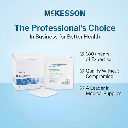 4x4 Inch (100 2 6-Ply 2 Pack McKesson Sterile Drainage Sponges Sponges, Boxes) Pre-Slit Surgical Drain Gauze Pads Split