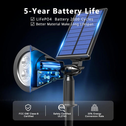 IP65,6500K LED,2 On/Off-1 Pack Solar Lights Outdoor Waterproof Super Bright Lighting Modes, Solar Powered Yard Garden