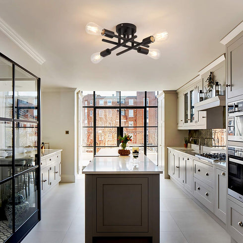 4 E26 ZGLAOJT Semi Flush Mount Light Ceiling Light Matte Black with Base Modern Chandelier for Farmhouse Kitchen Dining