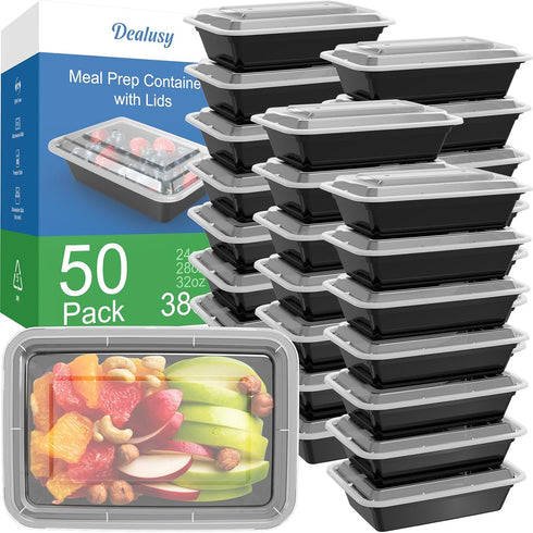 50 Pack (100-Piece) 38 oz Meal Prep Containers with Lids, Sturdy Leakproof & Food Safe, Microwave Safe