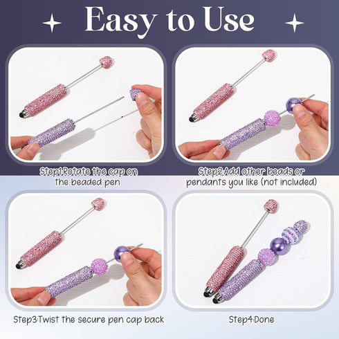 Tondiamo 10 Pcs Glitter Beadable Stylus Pens Diamond Full Rhinestone Bead Bling Stylus Pens for Rubber Touch Screen