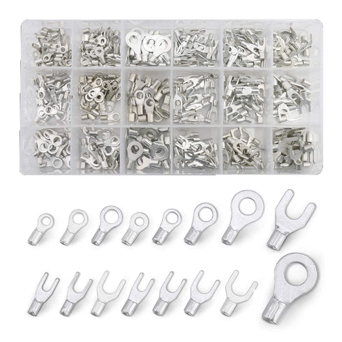 420pcs Non-Insulated Ring Terminals & Fork Connector Kit 22-16/16-14/12-10 Gauge Wire Lugs