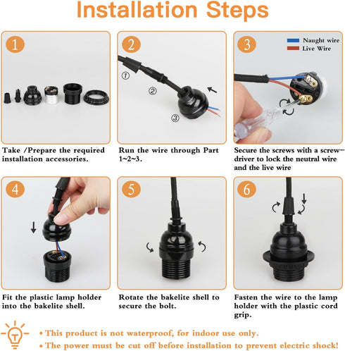 Zevnico 8 Pack E26 E27 Bulb Light Sockets, Black Medium Screw Base with Shade Ring, Retro Period Style Edison Lamp