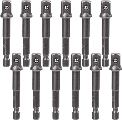OIIKI 12 Pack 3/8 inch Square Socket Adapter Bit Set, Impact Driver Power Bits for Automotive DIY, 1/4 Hex Shank