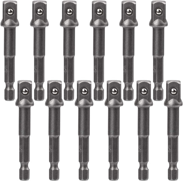 OIIKI 12 Pack 3/8 inch Square Socket Adapter Bit Set, Impact Driver Power Bits for Automotive DIY, 1/4 Hex Shank