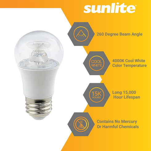 Sunlite 80137 LED A15 Appliance Clear Light Bulb, 6W (40W Equivalent), 450 Lumens, 4000K Cool White, Medium Base, 1