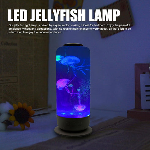 7 Estink Jelly Fish Lamp Aquarium Light, RGB Cylindrical Jelly Fish Night Light Color Changing Table Lamp for Home