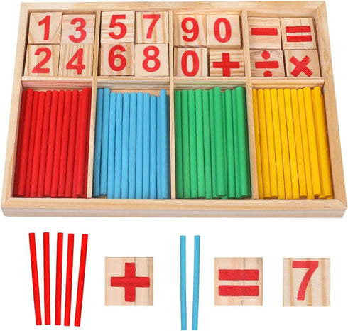 Umbresen Montessori Toys Math Educational Toy - Wooden Intelligence Sticks, Number Cards, Counting Rods with Box