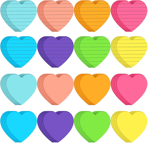 Yexiya 64 Packs Heart Lined Sticky Notes, Bright Assorted Colors Self Stick Notes for Home Office Post Memos