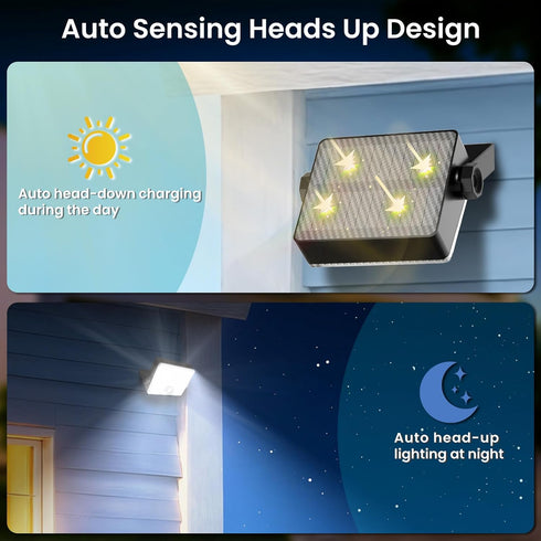 2-Pack 2200mAh, 1500LM IP65 Light Sensor Auto Flip Solar Motion Sensor Outdoor Lights LED Wireless Solar Security Flood
