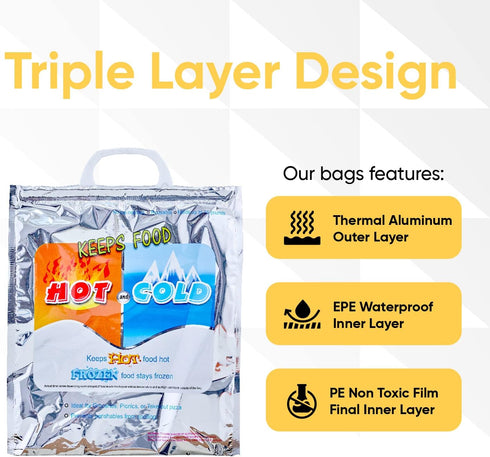 Frozen (5, 15.5"x13") Superio Hot and Cold Insulated Bags for Food Delivery, Grocery Shopping Bags, Food Storage